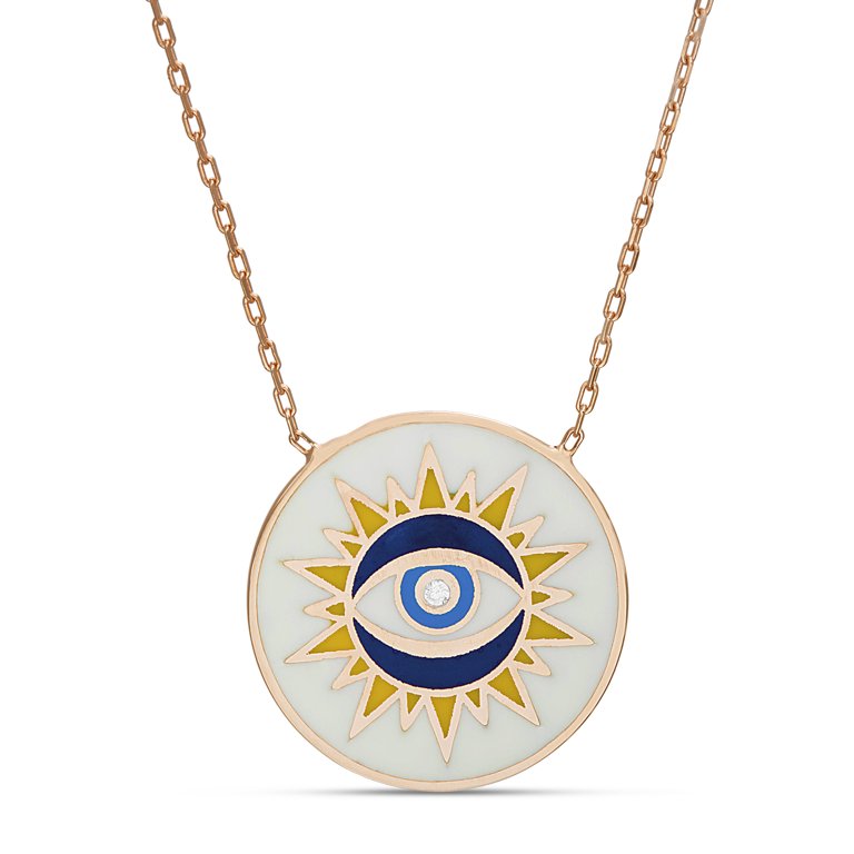 Lesa Michele Rose Gold Plated Sterling Silver Enamel Evil Eye Disc