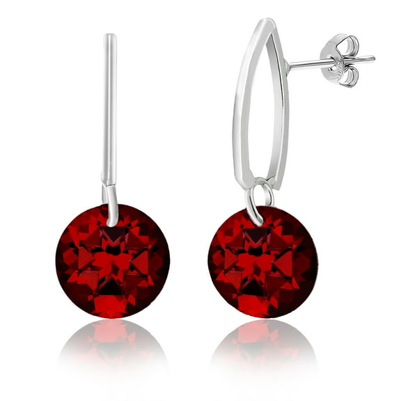 Lesa Michele Ruby Red Cubic Zirconia Post Drop Earrings in Rhodium Plated Alloy for Women