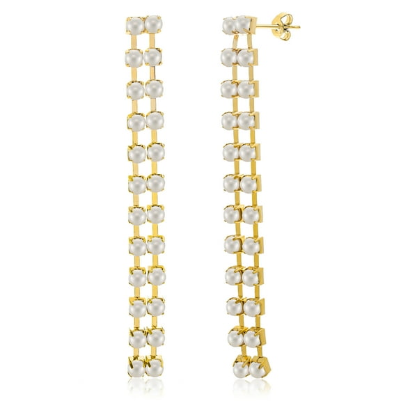 Lesa Michele Simulated Pearl Drop Post Earring in Yellow Gold Plated Brass for Women