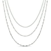 Lesa Michele Triple Layer Curb/Figaro/Ball Chain Necklace in Yellow Gold Plated Brass for Women