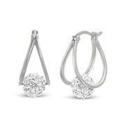 Lesa Michele White Crystal Ball Split Hinge Hoop Earrings in Rhodium Plated Brass for Women