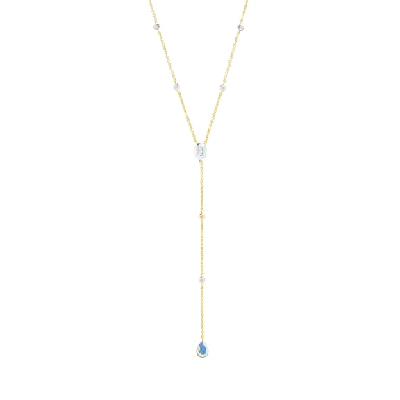 Lesa Michele Women's Faceted Crystal Teardrop Shaped 22" Y Style Chain Necklace in Yellow Gold Plated Brass Made With Swarovski Crystals (Color: Aurore Boreale)