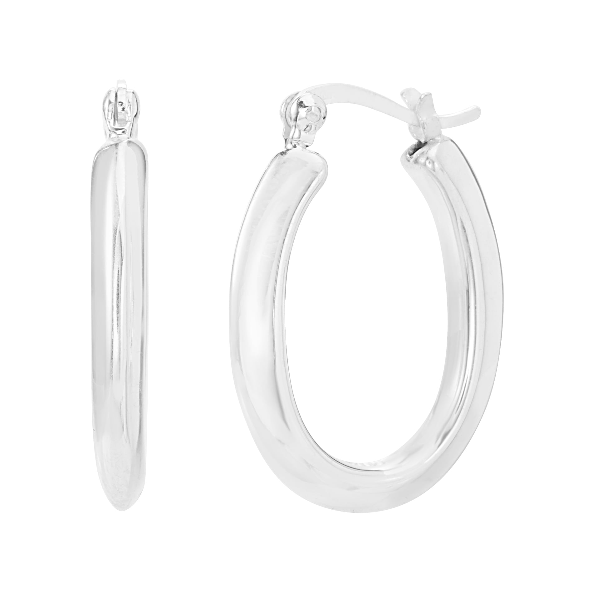 Lesa Michele Women's Polished Rhodium Plated Silver Hinged Hoop Earrings