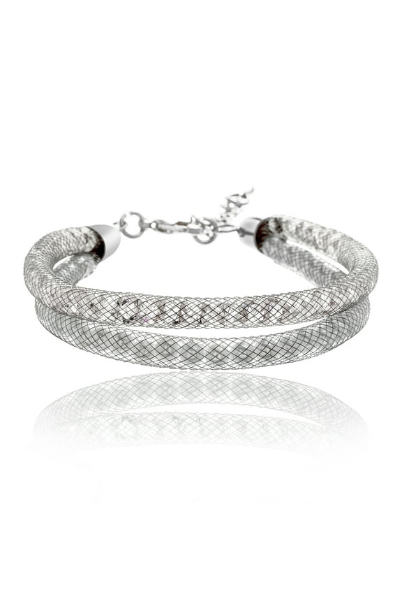 Women's Silvertone Crystal Twisted Double Stranded Mesh Bracelet