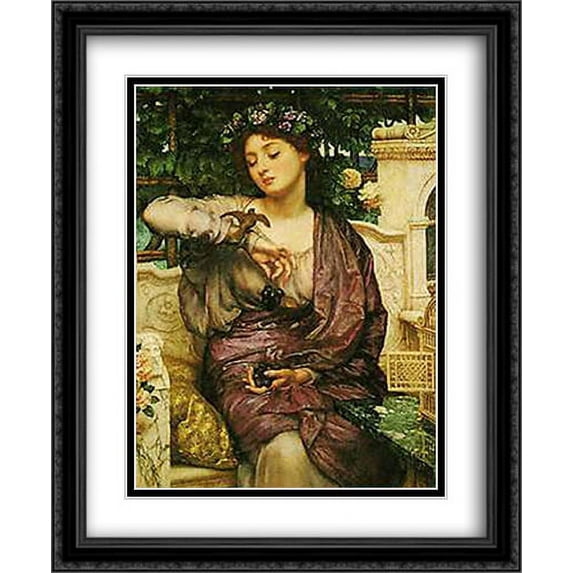 Lesbia and her Sparrow 2x Matted 28x34 Large Black Ornate Framed Art Print by Poynter, Edward John