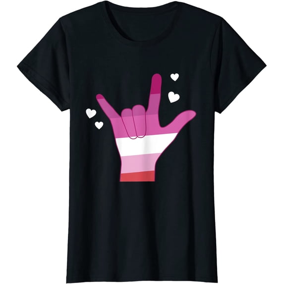 Lesbian ASL ILY Rainbow Pride Lesbian Sign Language Gift T-Shirt