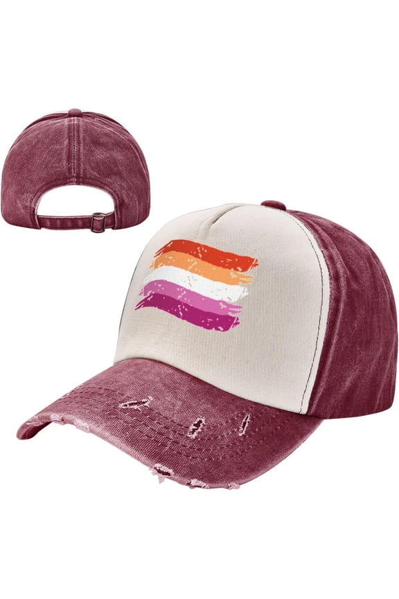 Lesbian Pride Flag LGBT Lesbian Vintage Gifts Cowboy Hat Men Vintage Baseball Cap Women Trucker Hat Sun Hat Dark Red