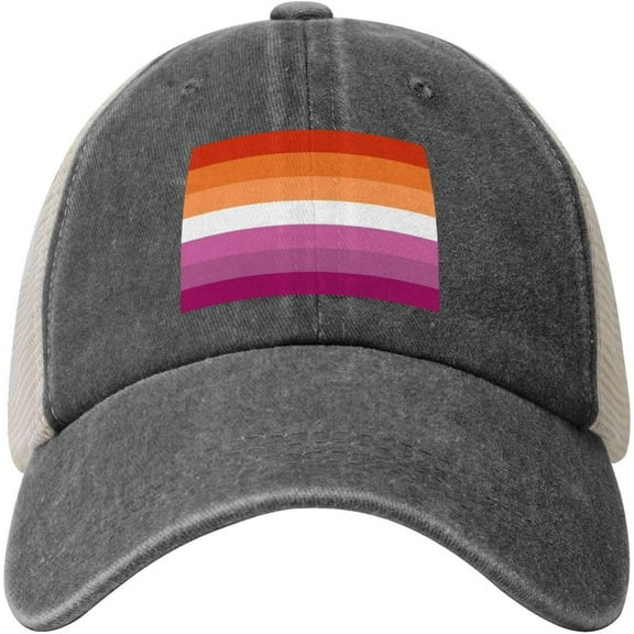 Lesbian Pride Rainbow LGBT Flag Cowboy Hat Vintage Mesh Baseball Cap Women Trucker Hat Men Dad Hat Snapback Hat Black
