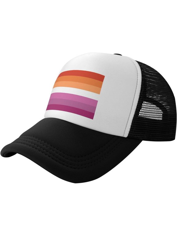 Lesbian Pride Rainbow LGBT Flag Trucker hat Mesh Baseball Cap Women Sun Hat Cowboy hat Men Hat Dad Hat Black