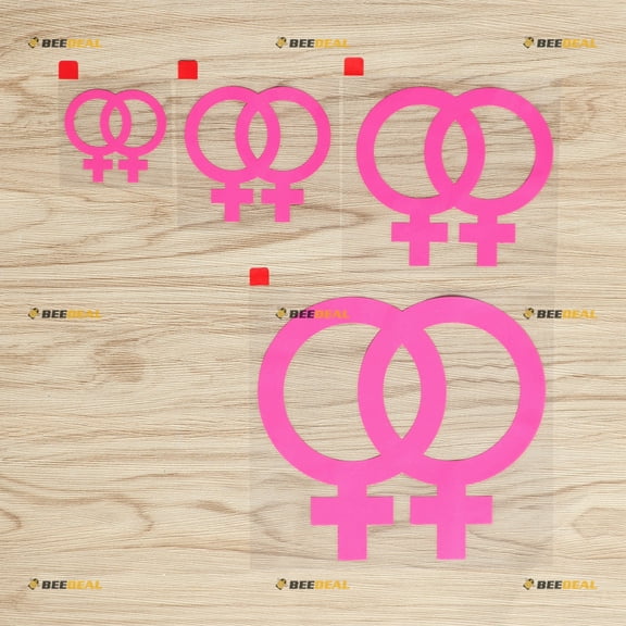 Lesbian Symbol Vinyl Decal Sticker - 4 Pack Hot Pink, 2 Inches, 3 Inches, 4 Inches, 6 Inches - Die Cut No Background for Car Boat Laptop Cup Phone