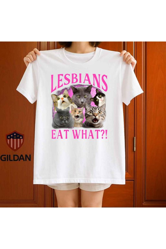Lesbians Eat Funny Cat Pride Pun Ally Month Graphic Design Graphic,for men and women up to 5XL