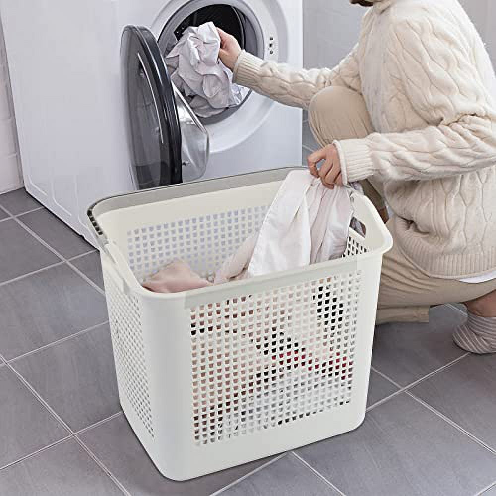 Lesbin 35 L Plastic Laundry Storage Basket, White Laundry Hamper with