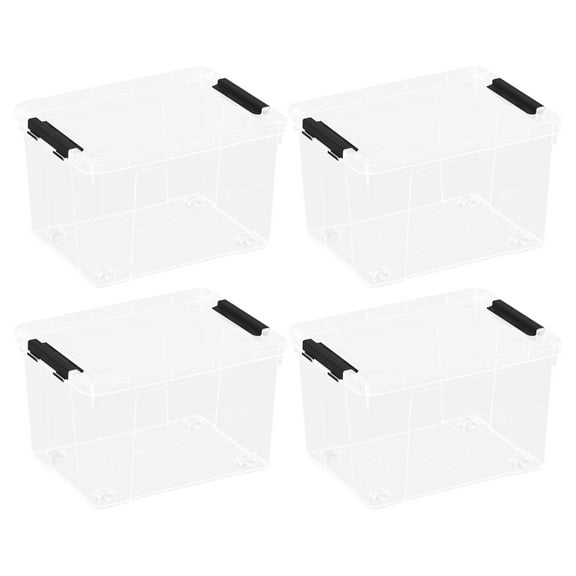 Lesbin 4-Pack 50 L Clear Plastic Storage Bin, Large Clear Latch Box with Wheels