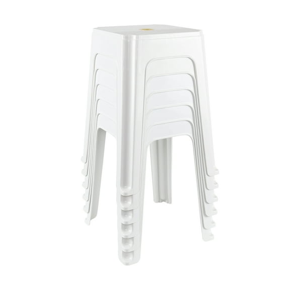 Lesbin 6 Pack 18.5 Inch White Plastic Stacking Stools with Square Seat, Portable Stackable Stools Nesting Stools for Classroom Home Office