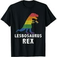 thumbnail image 1 of Lesbosaurus rex dinosaur in rainbow flag for lesbian pride T-Shirt, 1 of 3
