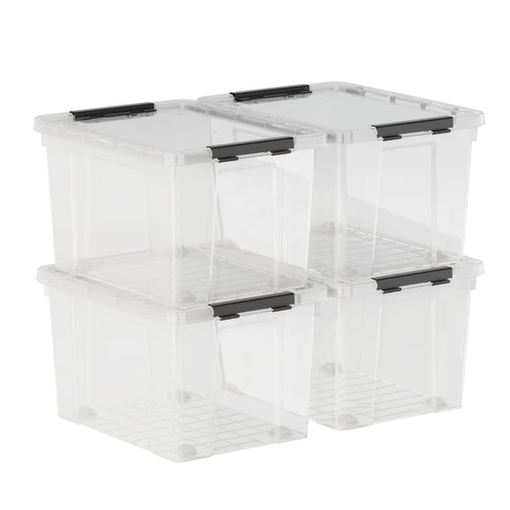 Lesbye 22 Qt Ultra Latch Box, Stackable Storage Bin with Lid, Plastic Container with Heavy Duty Latches to Organize, Clear Lid, 4-Pack