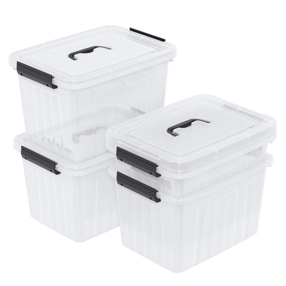 Lesbye 25 Quart Clear Storage Boxes with Handles, Plastic Storage Latch Bins, 4 Pack
