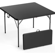 Lesen 42 Inch Bi Fold Square Folding Table, Fold in Half Commercial Portable Plastic Dining Table for Kitchen, Party, Wedding & Outdoor Events, Black