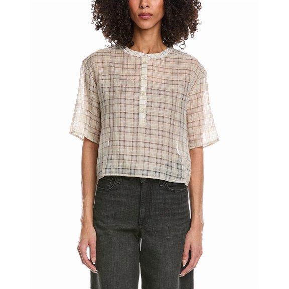 Leset womens Carmen Silk-Blend Henley Shirt, s, White
