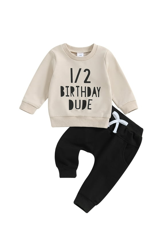 Newborn Boys Pants Sets 3M 6M 12M Letter Print Pullover Long Sleeve Tops and Solid Color Pants 2Pcs Sets