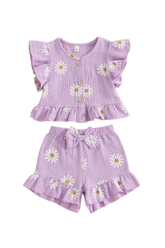Toddler Girls Summer 2 Pcs Outfits 6M 9M 12M 18M 2T 3T 4T Floral Print Tank Tops and Elastic Shorts Set Fashion Cute Clothes Newborn Infant Clothing