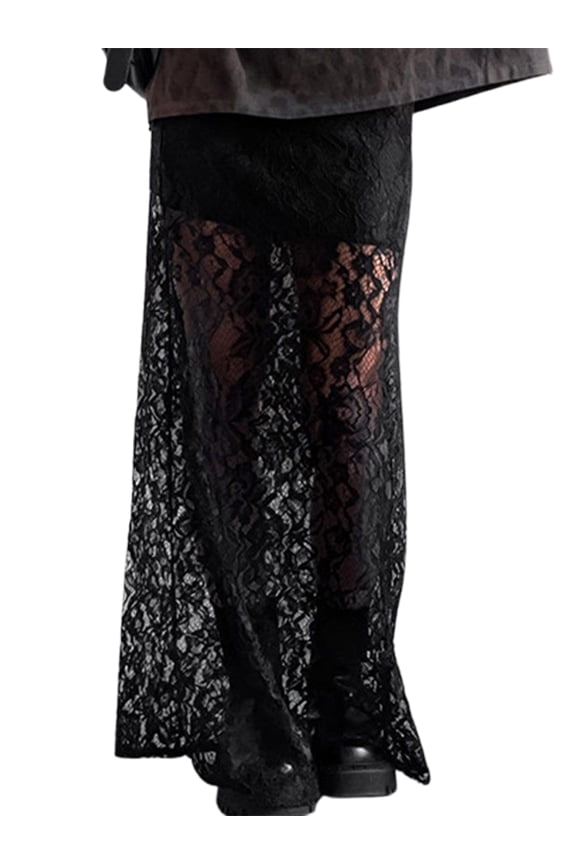 Women's Lace Long Skirts Elegant Midi Skirts Low Waist Skirts Solid Color Skirts See-Through Slim Fit Skirts