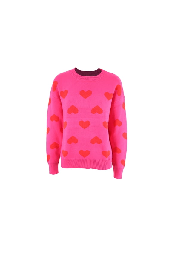 Women's Sweater Autumn Winter Knitwear Long Sleeve Crewneck Pullover Heart Print Knit Tops Loose Jumpers Tops Trend Clothes