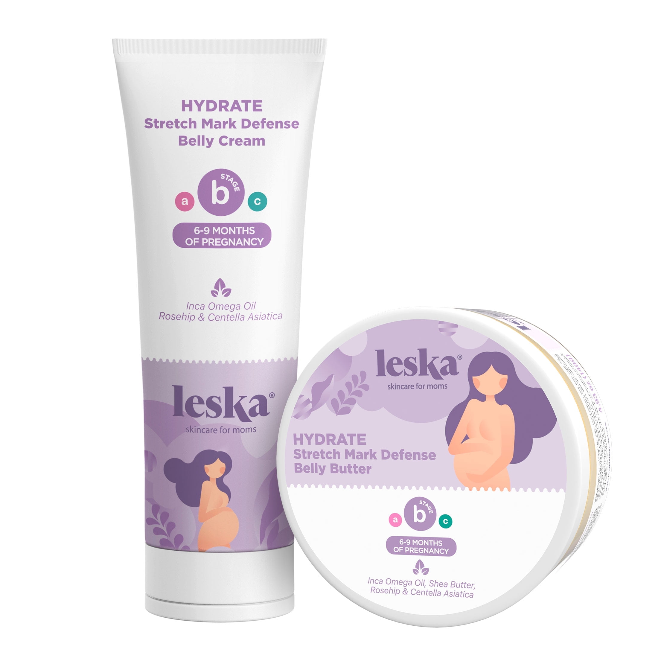Leska Maternity Stage B Hydrate Belly Cream & Butter Duo, Stretch-Mark Defense (2 4.4 oz) Pregnancy Months 69, Paraben- & Cruelty-Free Skincare