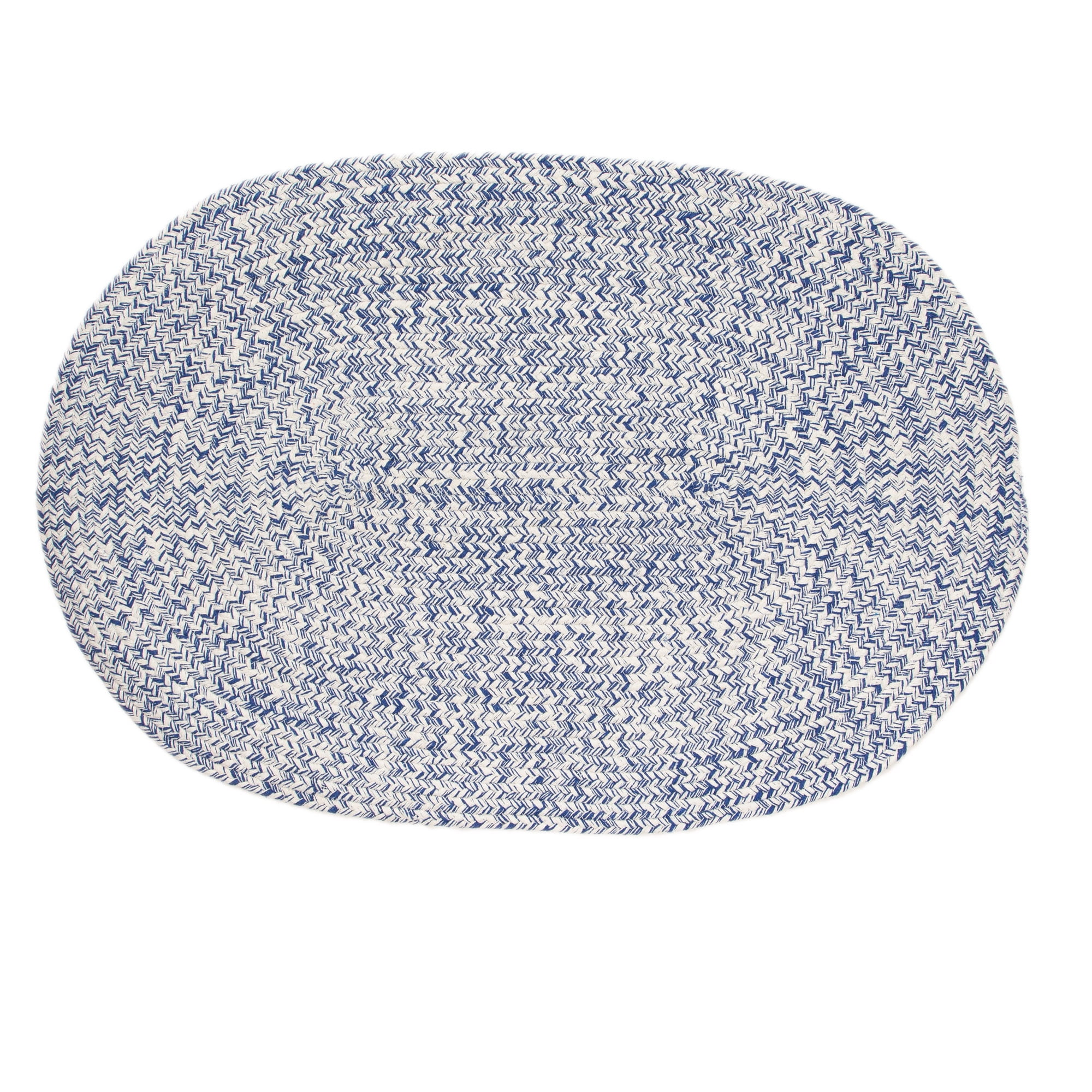 Blue and White Braided Cotton Oval Area Rug 4' x 6'
