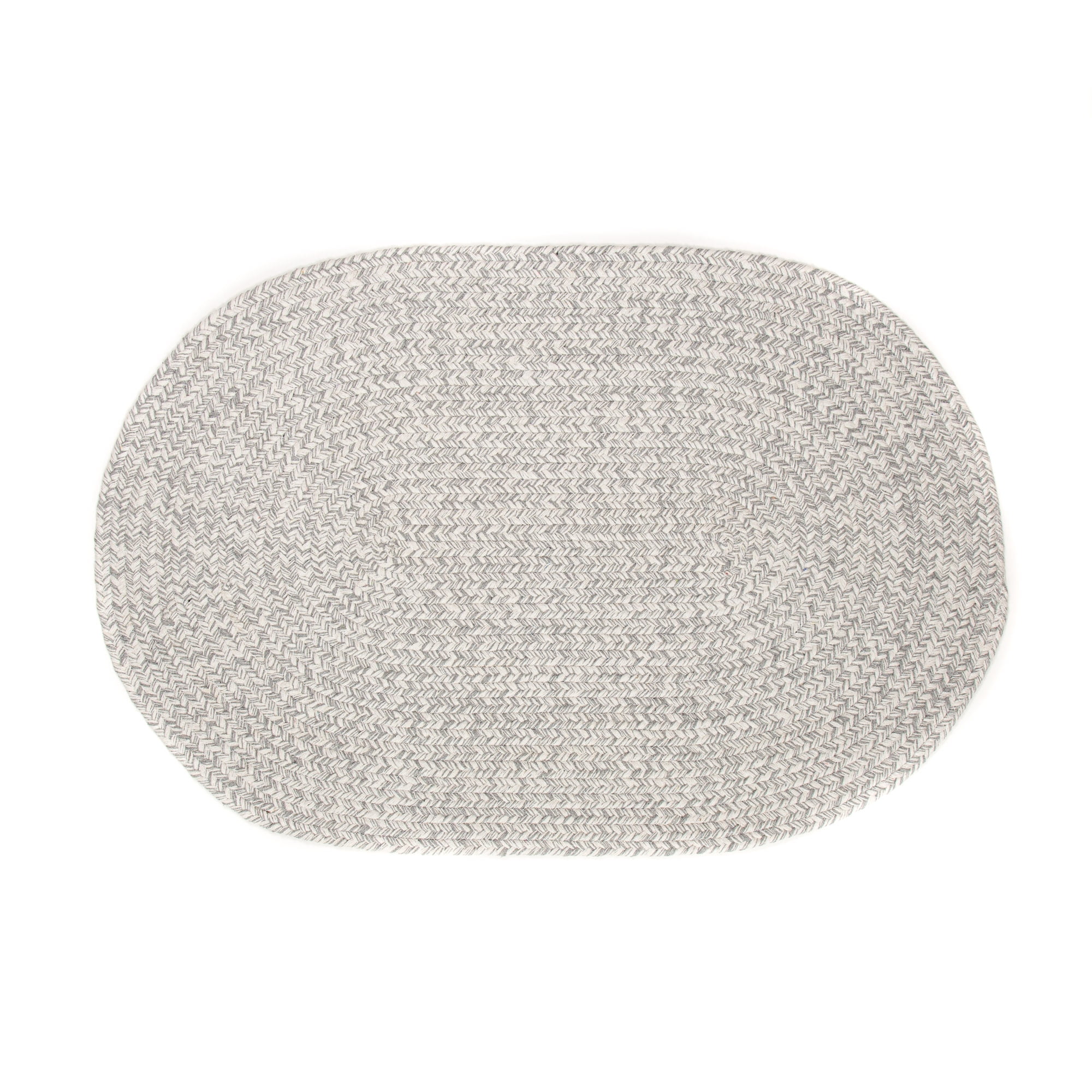 Handmade Light Gray and White Oval Cotton Braided Rug, 2' x 3'