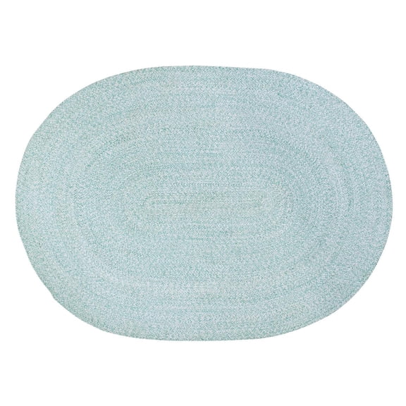 Super Area Rugs Farmhouse Braided Rug Soft Cotton Kitchen Reversible Carpet Turquoise & White, 5' X 7' Oval