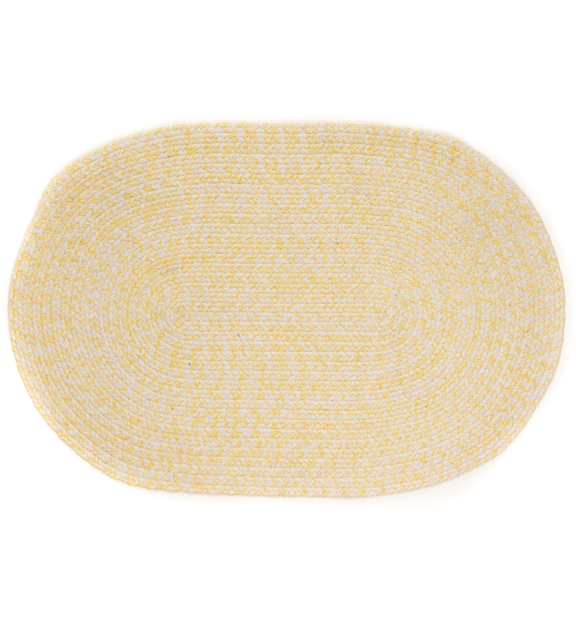 Handmade Yellow and White Oval Braided Cotton Rug 4' x 6'