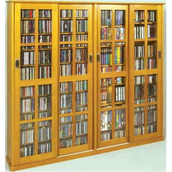 Leslie Dame 4-Door Glass CD DVD Wall Media Storage Cabinet-Oak