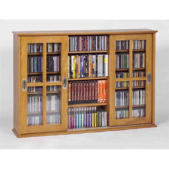 Leslie Dame MS-525 Mission style sliding glass door multimedia cabinet- Oak