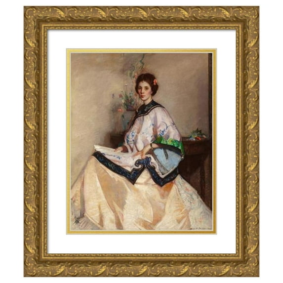 Leslie Prince Thompson 12x14 Gold Ornate Wood Frame and Double Matted Museum Art Print Titled - The Chinese Coat (1923)