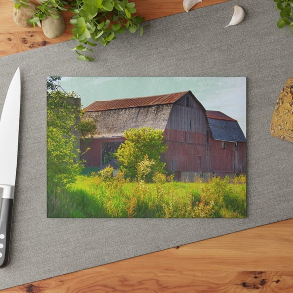 U R There Photography Leslie Road Red II Rustic Farmhouse Tempered-Glass Cutting Board 8"x 11"