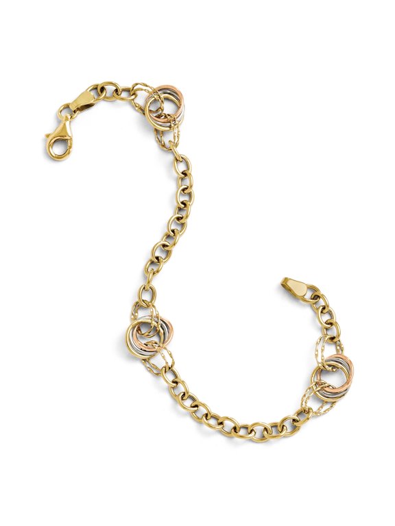 10K Tri-color Polished and Textured Fancy Link Bracelet