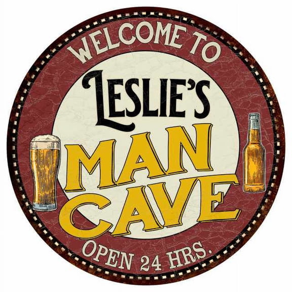 Leslie's Man Cave 14" Round Metal Sign Kitchen Bar Wall Decor 100140035314