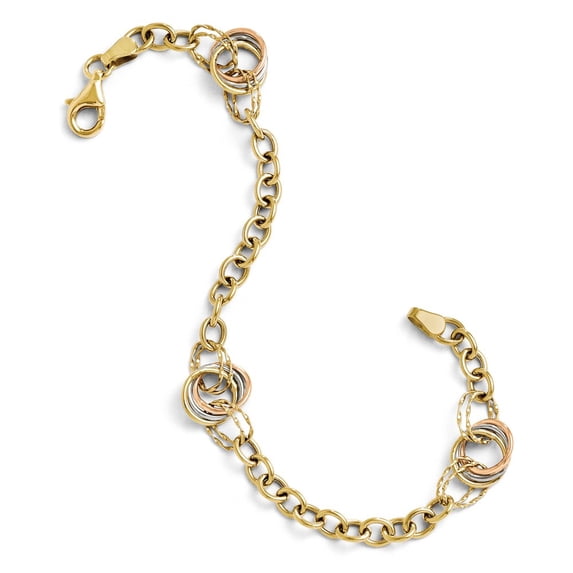 Leslie's Real 10kt Tri-color Polished and Textured Fancy Link Chain Bracelet; for Adults and Teens; for Women and Men
