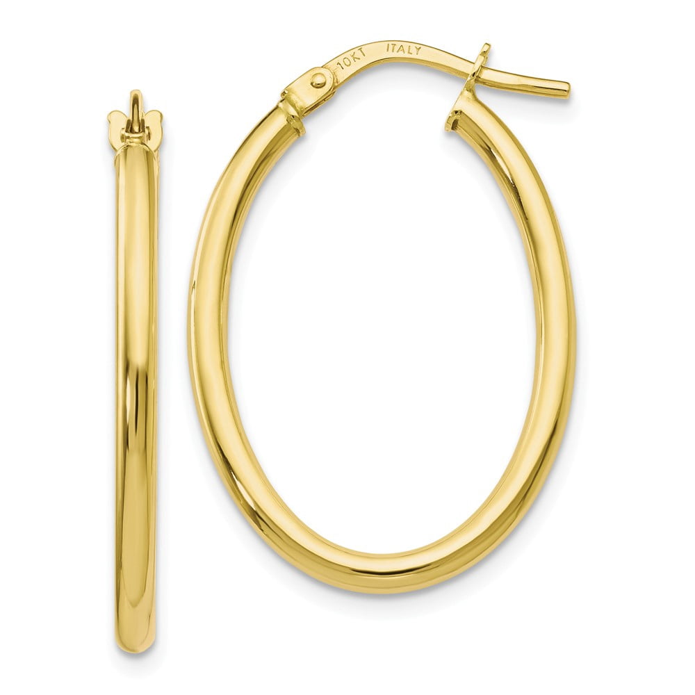 Leslie's Real 10kt Yellow Gold Polished Oval Hinged Hoop Earrings; for Adults and Teens; for Women and Men