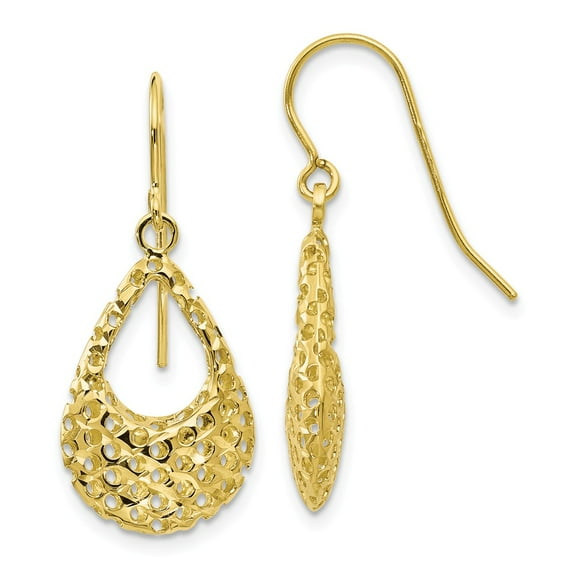 Leslie's Real 10kt Yellow Gold Textured Shepherd Hook Dangle Earrings