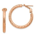thumbnail image 1 of Leslie's Real 14kt 3x20 Rose Gold Diamond Cut Round Omega Back Hoop Earrings; for Adults and Teens; for Women and Men, 1 of 3