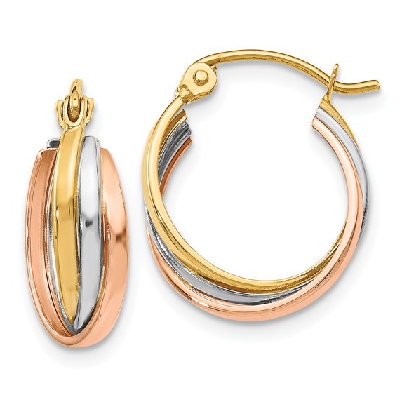Leslie's Real 14kt Tri-color Polished Hinged Hoop Earrings; for Adults and Teens; for Women and Men