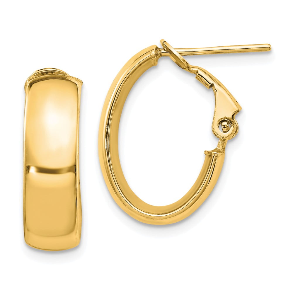 Leslie's Real 14kt Yellow Gold 6mm High Polished Oval Omega Hoop Earrings; for Adults and Teens; for Women and Men