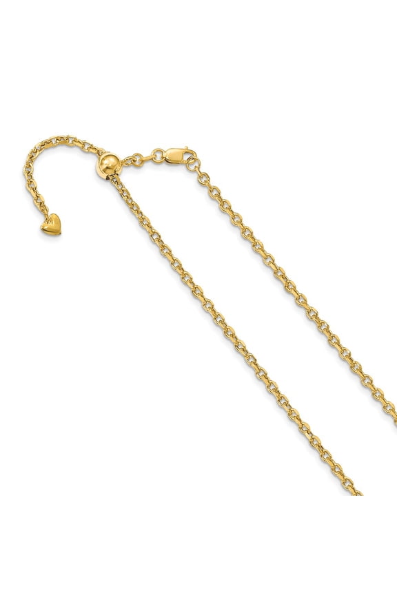 Real 14kt Yellow Gold Adjustable 2.5mm Semi-Solid Diamond Cut Cable Chain; for Adults and Teens; for Women and Men