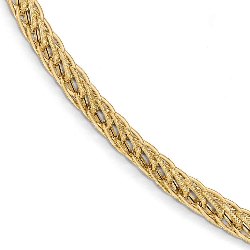 SKY JEWELERS Leslie's Real 14kt Yellow Gold Polished and Textured Fancy Link Chain Bracelet; for Adults and Teens; for Women and Men