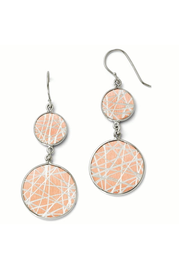 SS Rose Gold-plated Laser Design & Satin Circles Dangle Earrings