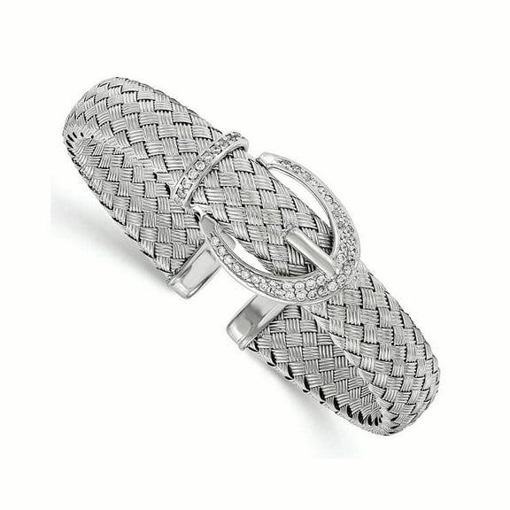 Sterling Silver C.Z Woven Flexible Cuff Bangle