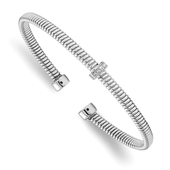 Leslie's Sterling Silver Polished Finish Textured Cubic Zirconia Flexible Cuff Bangle