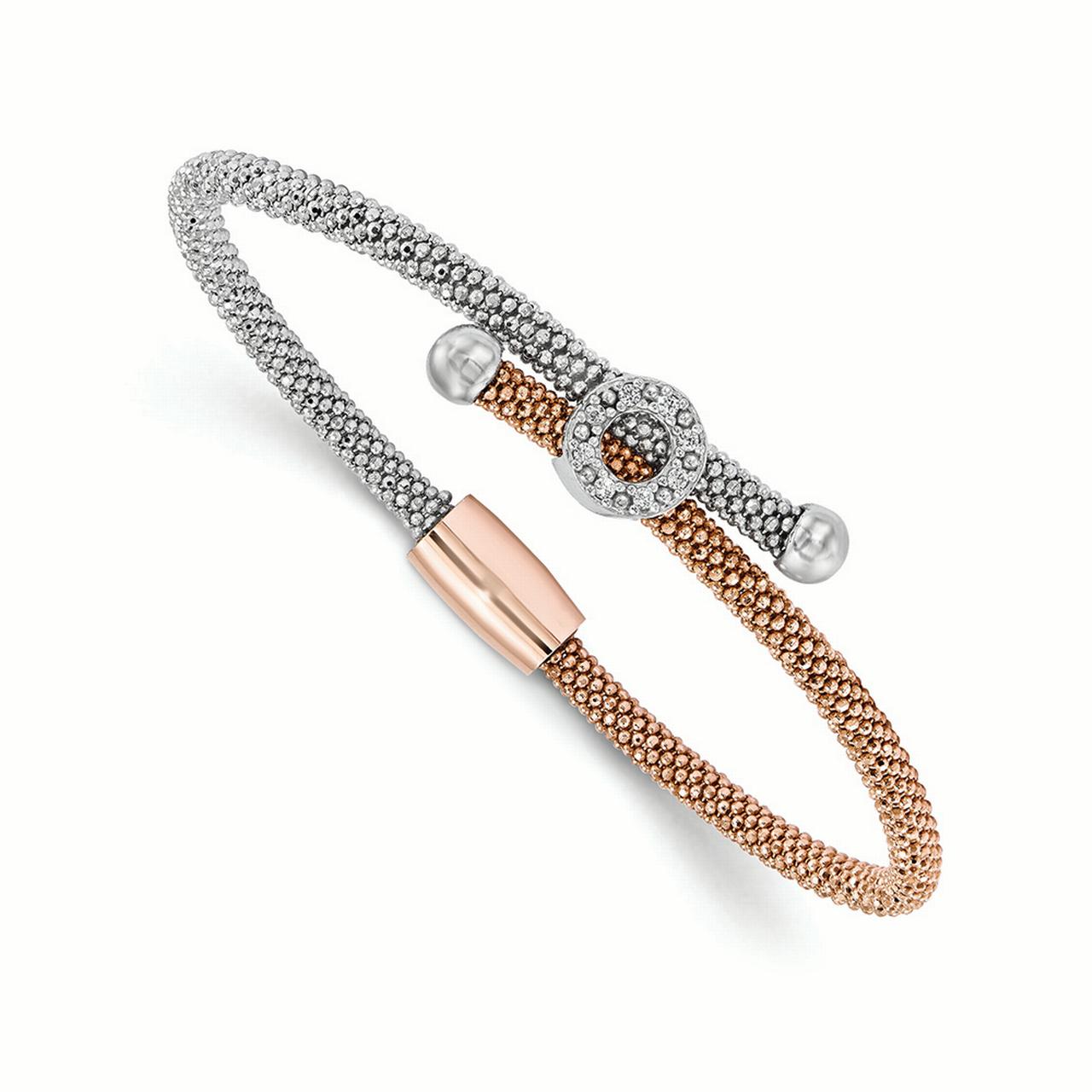 KEVIN JEWELERS Leslie's Sterling Silver Rose-Tone Textured Cz Bracelet